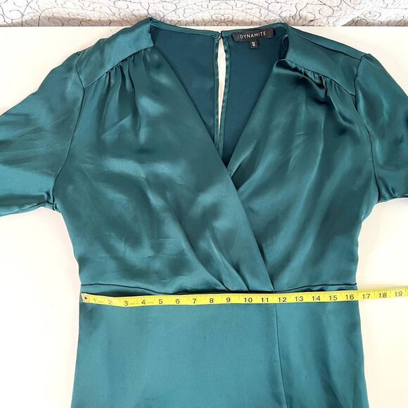 Dynamite Dress Emerald Green Long Sleeved Satin Women's L - Picture 6 of 8